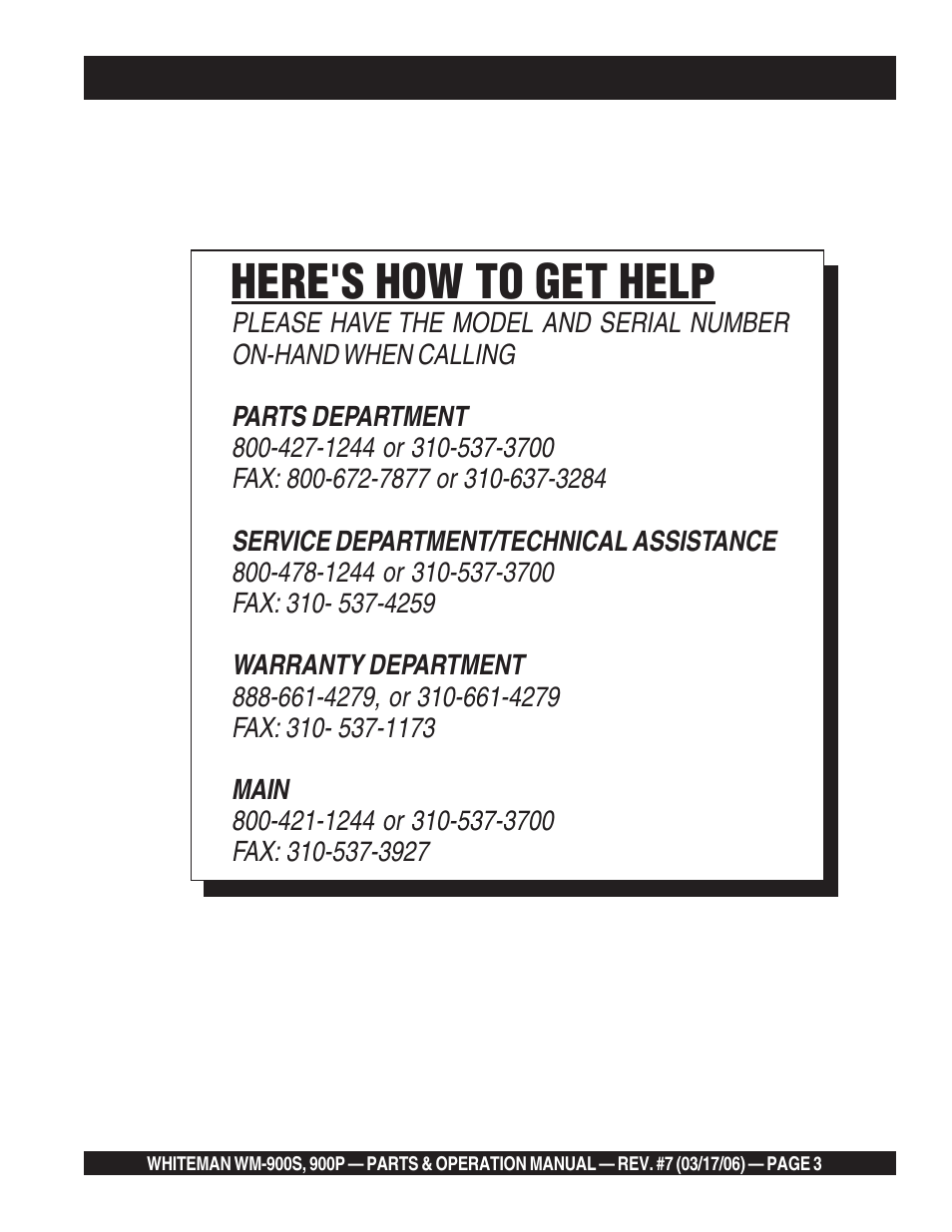 Here's how to get help | Multiquip WM900P User Manual | Page 3 / 30