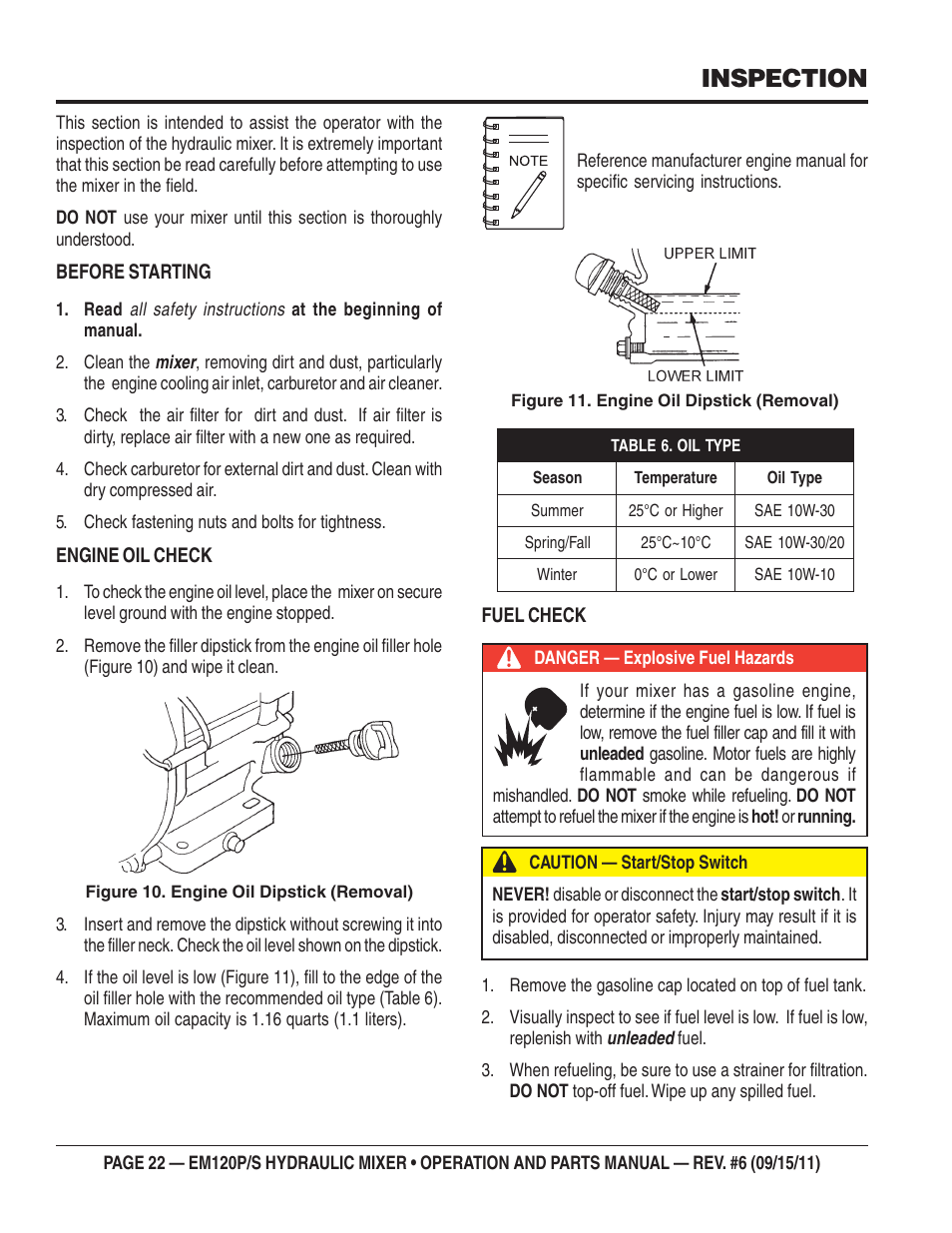 Inspection | Multiquip EM120S User Manual | Page 22 / 108