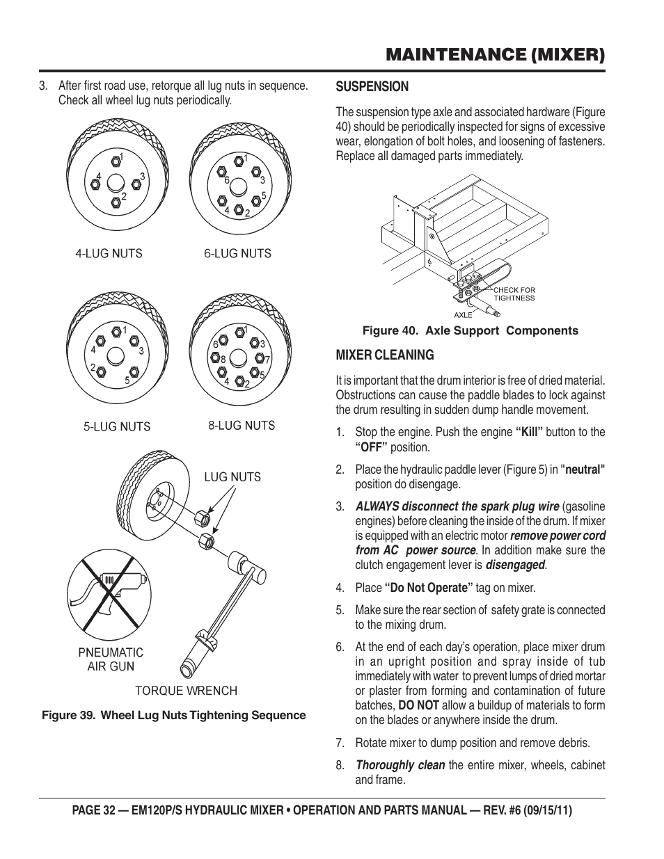 Maintenance (mixer) | Multiquip EM120S User Manual | Page 32 / 108