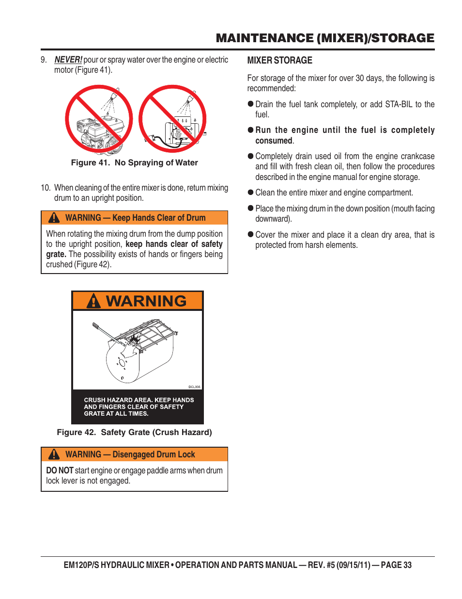 Maintenance (mixer)/storage | Multiquip EM120S User Manual | Page 33 / 108