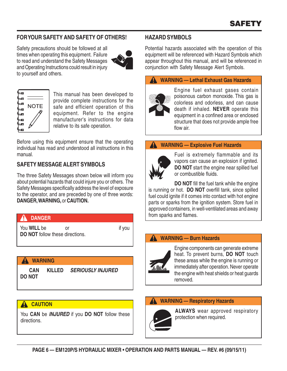 Safety | Multiquip EM120S User Manual | Page 6 / 108