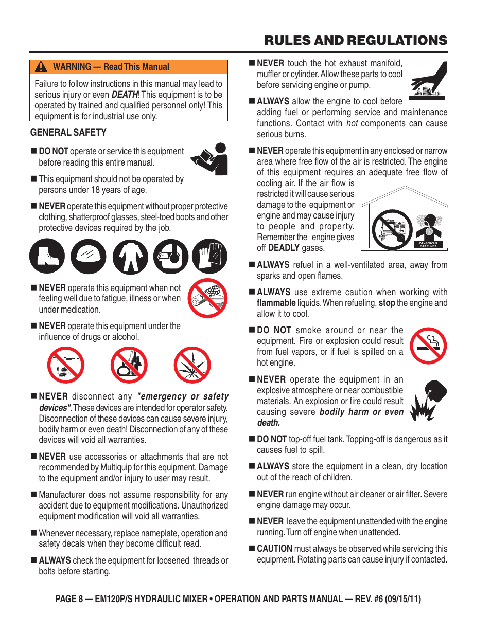 Rules and regulations | Multiquip EM120S User Manual | Page 8 / 108
