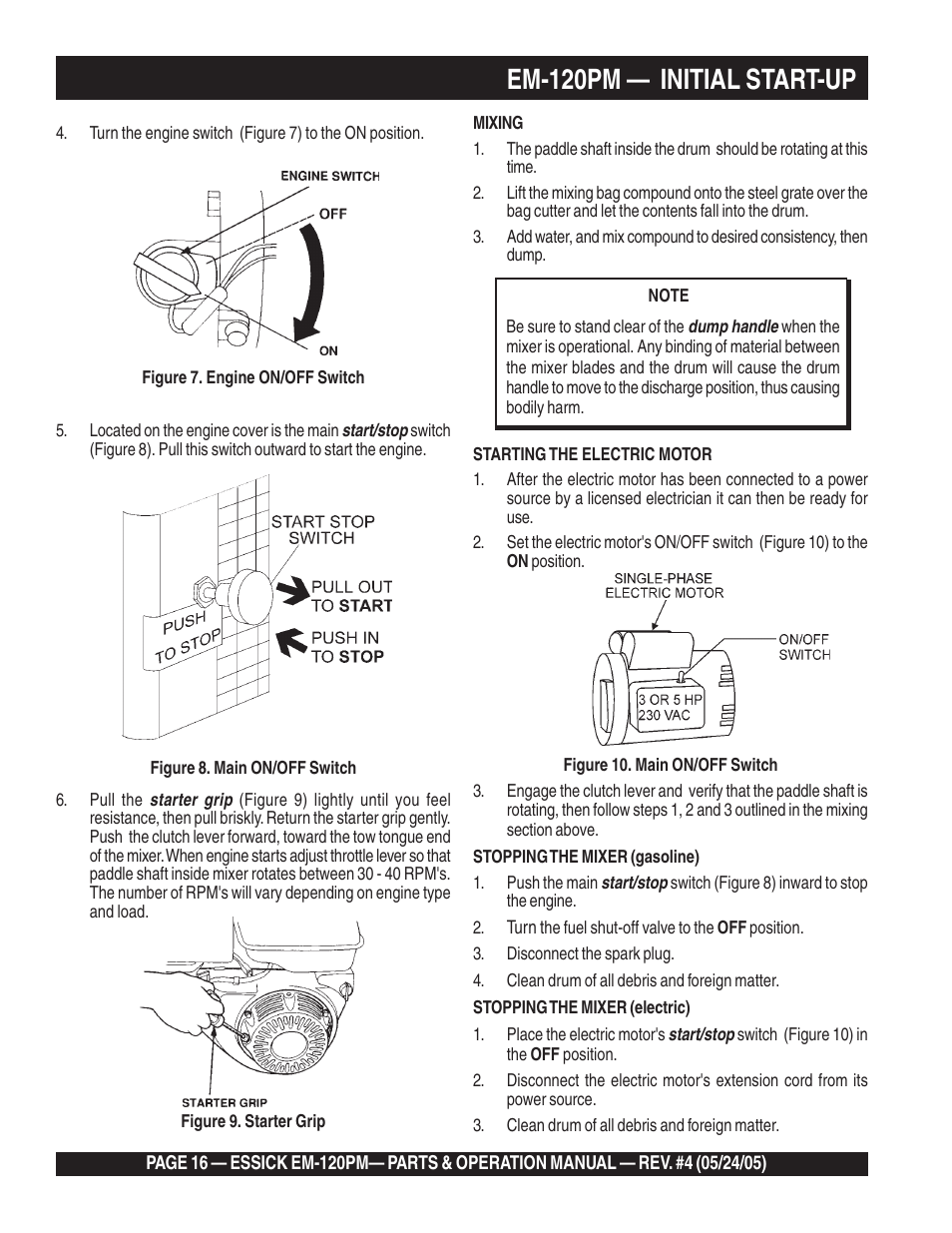 Em-120pm — initial start-up | Multiquip EM120PM User Manual | Page 16 / 48