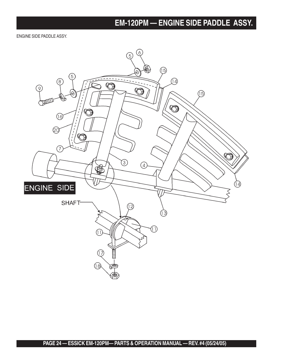 Em-120pm — engine side paddle assy | Multiquip EM120PM User Manual | Page 24 / 48