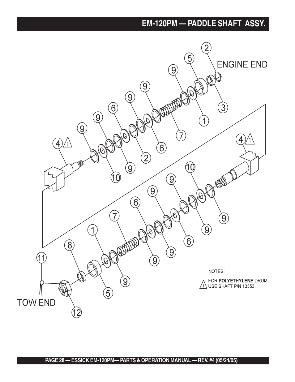 Em-120pm — paddle shaft assy | Multiquip EM120PM User Manual | Page 28 / 48
