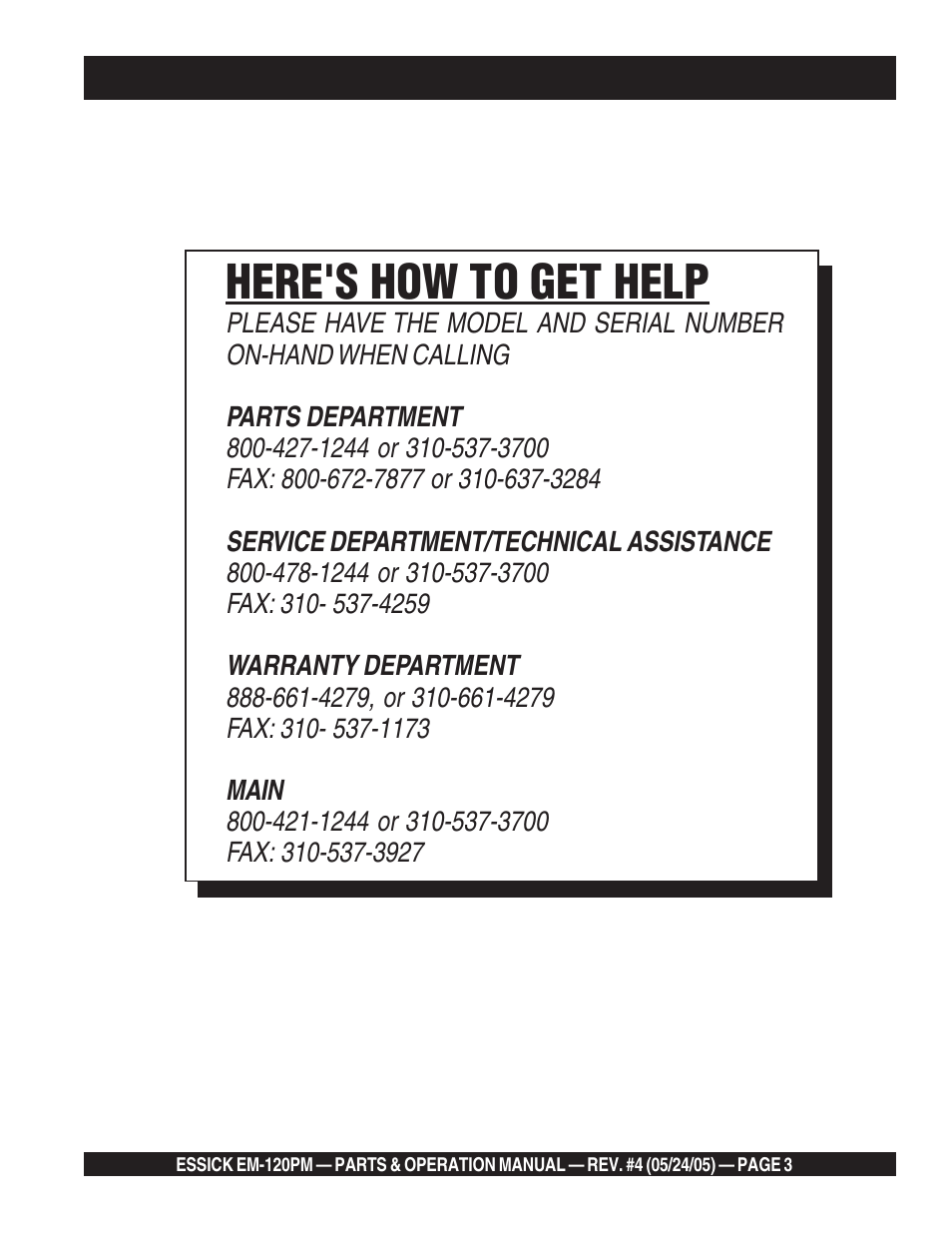 Here's how to get help | Multiquip EM120PM User Manual | Page 3 / 48