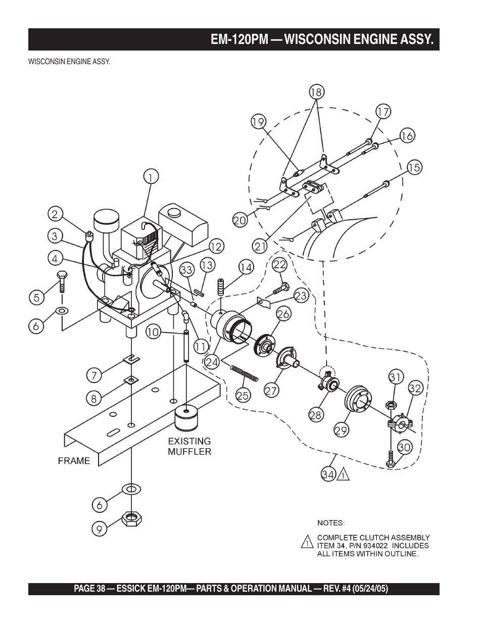 Em-120pm — wisconsin engine assy | Multiquip EM120PM User Manual | Page 38 / 48