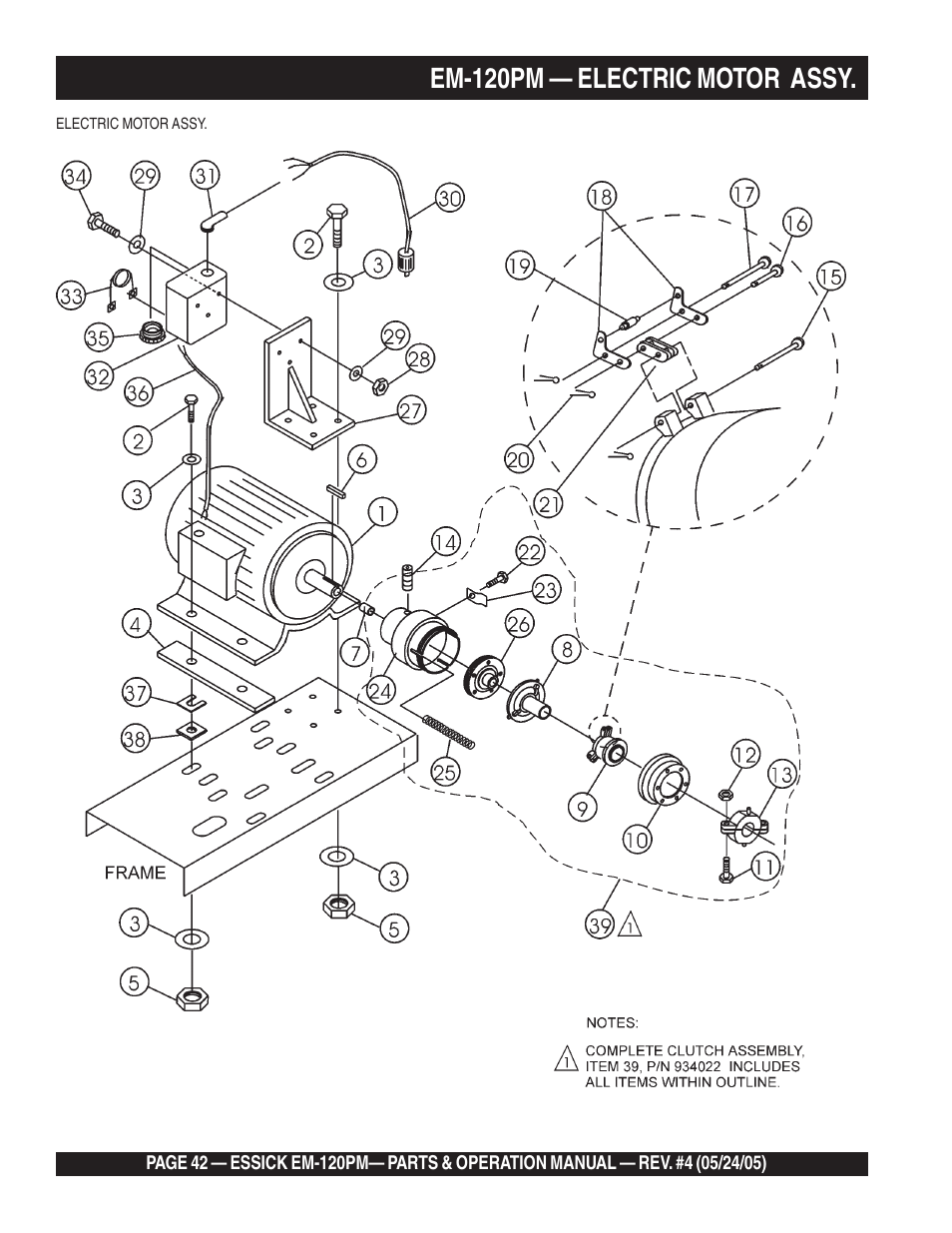 Em-120pm — electric motor assy | Multiquip EM120PM User Manual | Page 42 / 48
