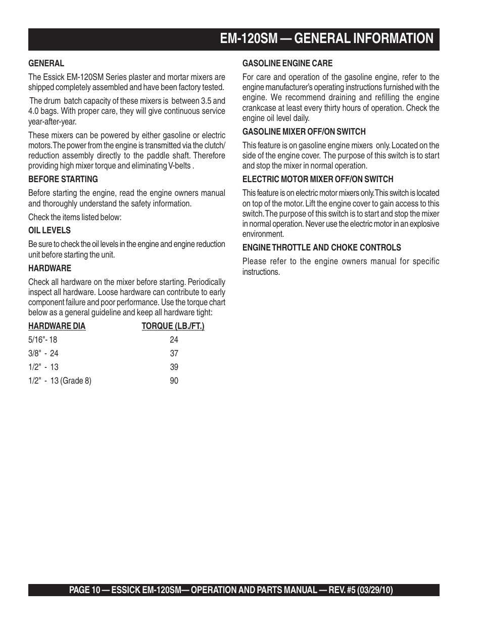 Em-120sm — general information | Multiquip EM120SM User Manual | Page 10 / 42
