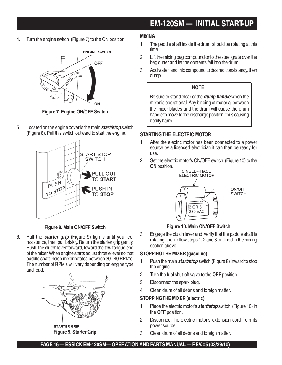 Em-120sm — initial start-up | Multiquip EM120SM User Manual | Page 16 / 42