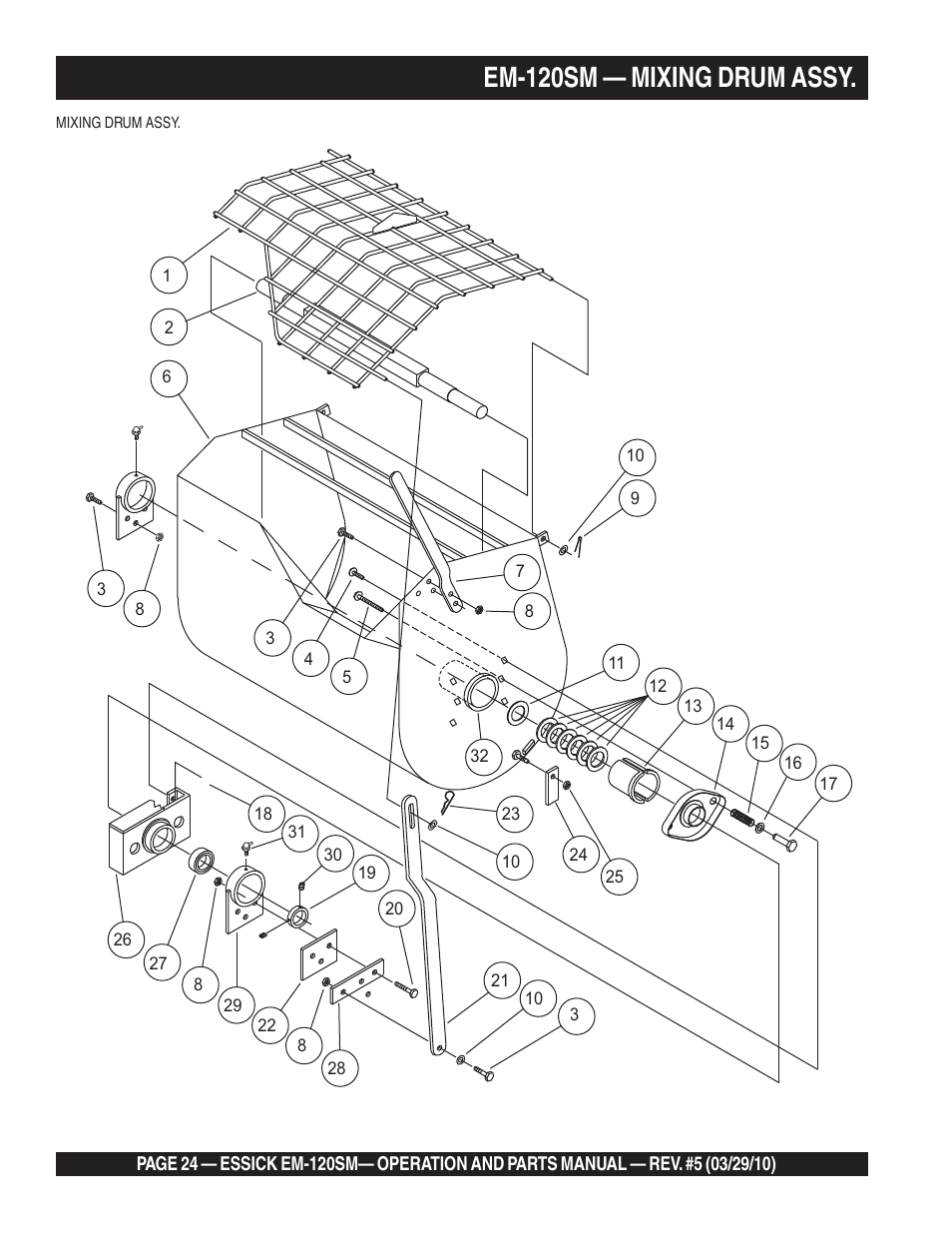 Em-120sm — mixing drum assy | Multiquip EM120SM User Manual | Page 24 / 42