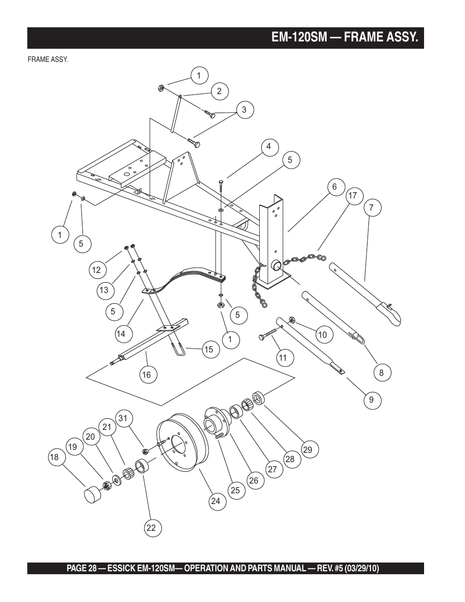 Em-120sm — frame assy | Multiquip EM120SM User Manual | Page 28 / 42
