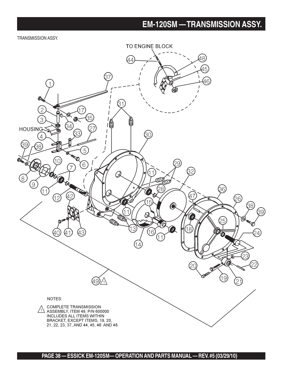 Em-120sm — transmission assy | Multiquip EM120SM User Manual | Page 38 / 42