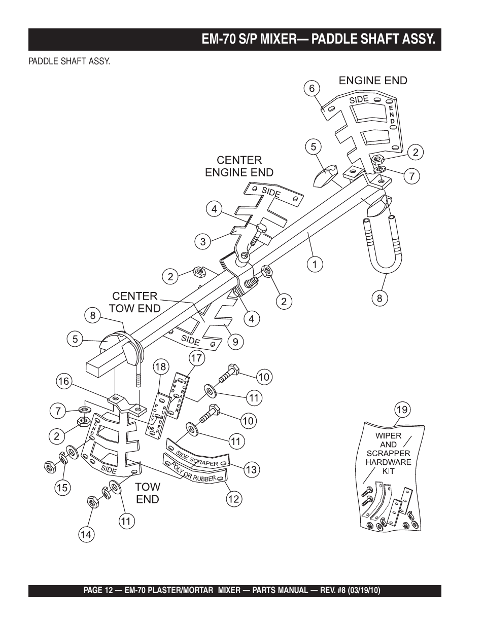 Em-70 s/p mixer— paddle shaft assy | Multiquip EM70P User Manual | Page 12 / 100