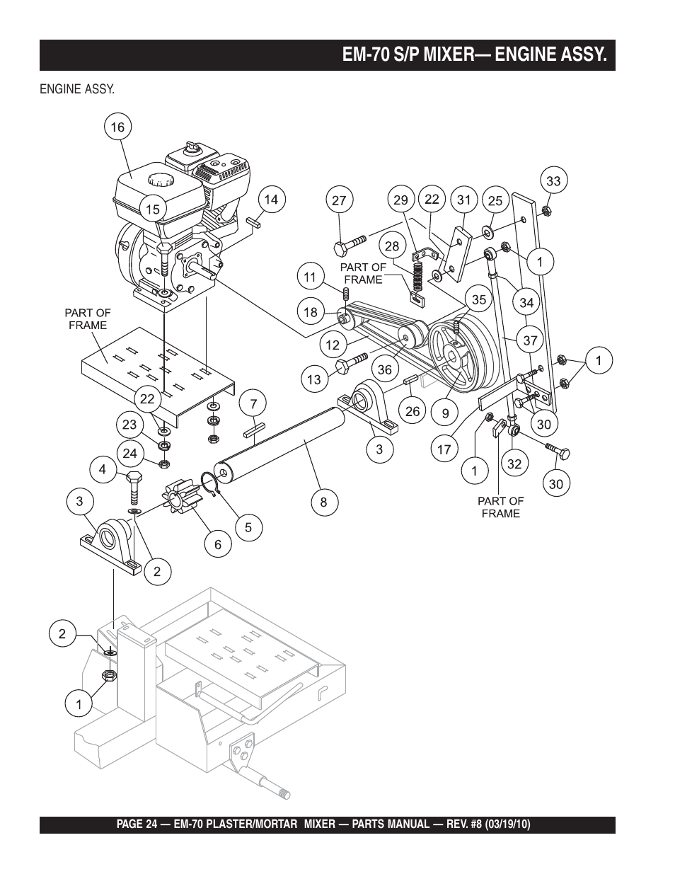 Em-70 s/p mixer— engine assy | Multiquip EM70P User Manual | Page 24 / 100