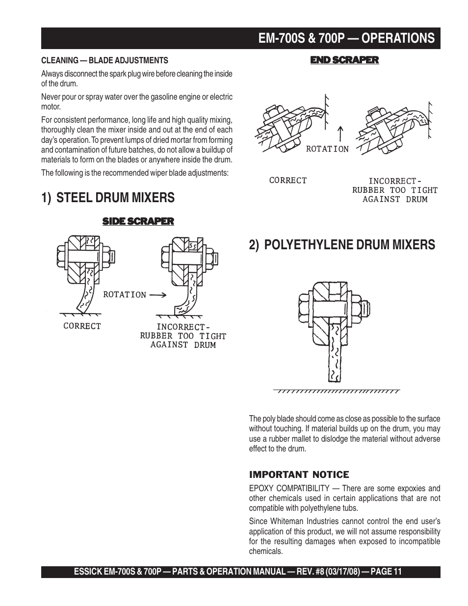 2) polyethylene drum mixers, 1) steel drum mixers | Multiquip EM700P User Manual | Page 11 / 30