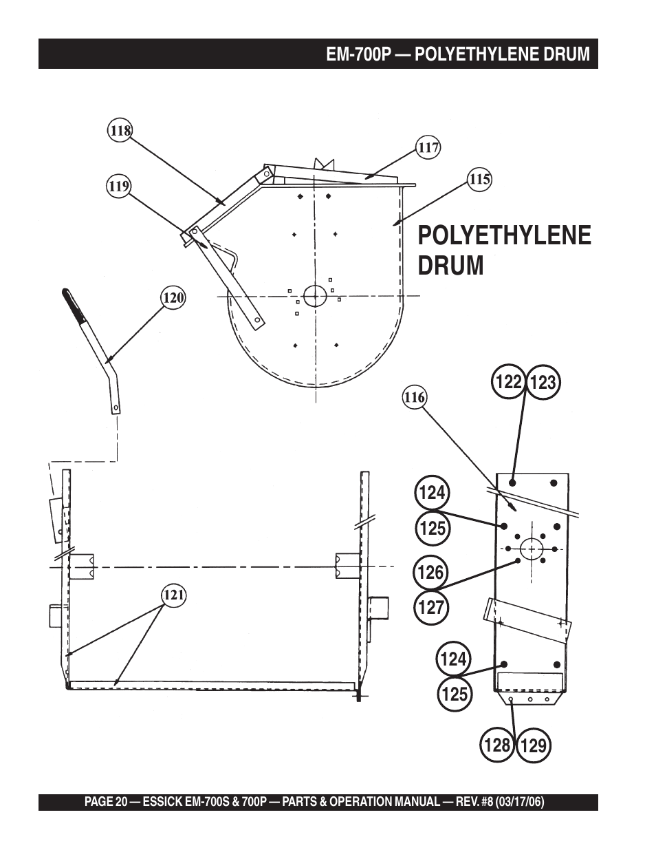 Polyethylene drum | Multiquip EM700P User Manual | Page 20 / 30