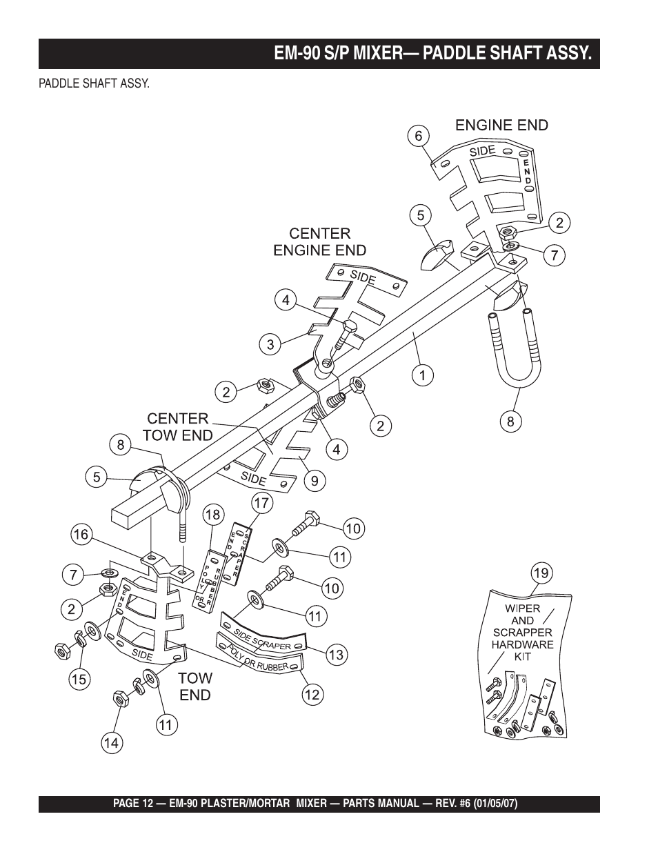 Em-90 s/p mixer— paddle shaft assy | Multiquip EM90P User Manual | Page 12 / 66