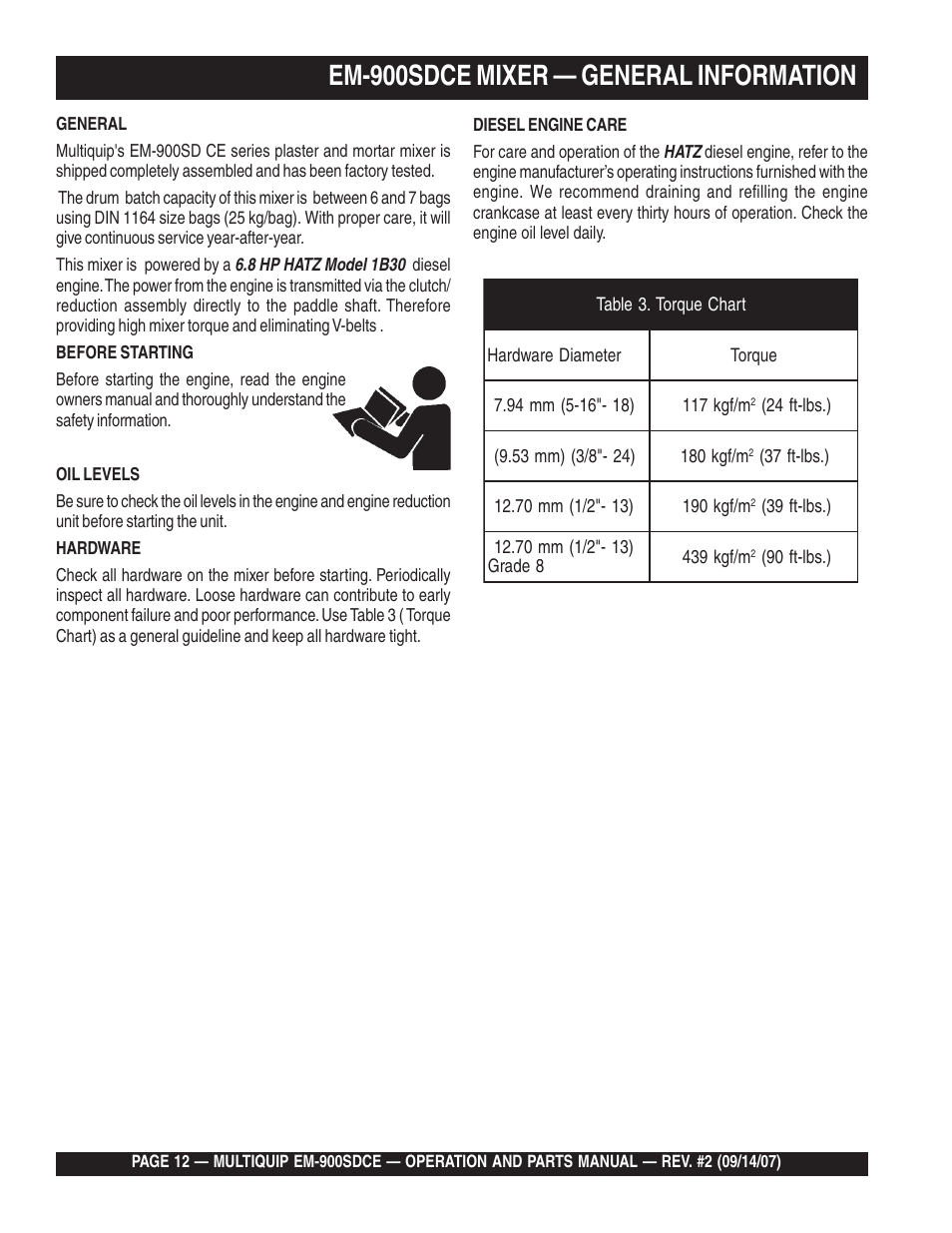 Em-900sdce mixer — general information | Multiquip EM900SDCE User Manual | Page 12 / 44