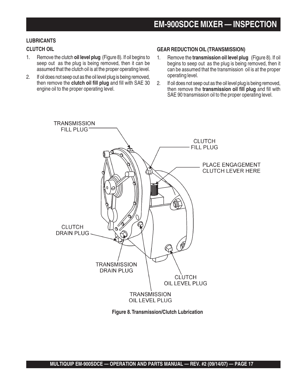 Em-900sdce mixer — inspection | Multiquip EM900SDCE User Manual | Page 17 / 44