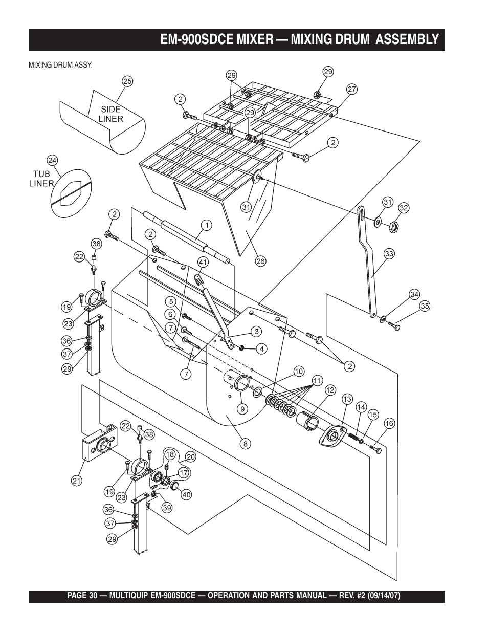 Em-900sdce mixer — mixing drum assembly | Multiquip EM900SDCE User Manual | Page 30 / 44