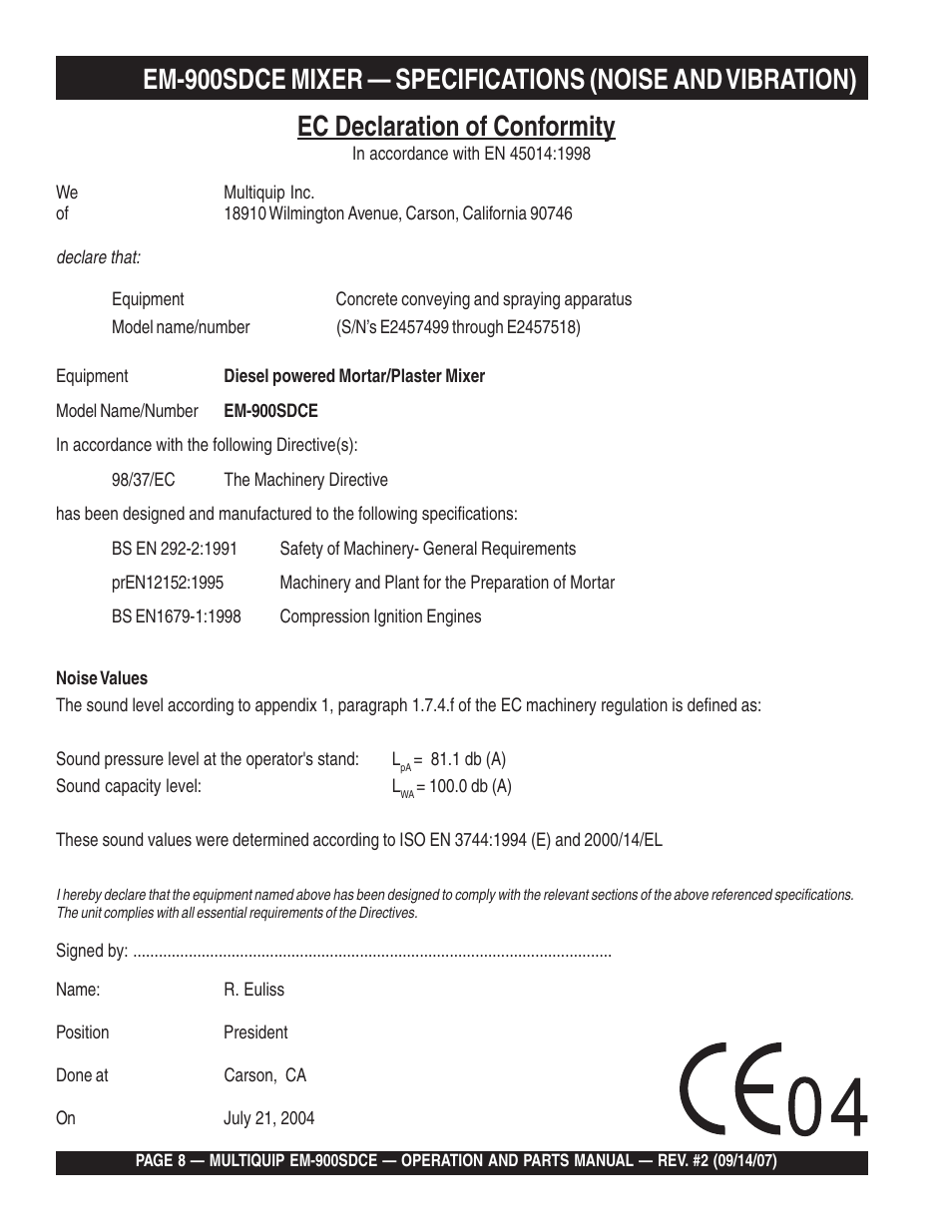 Multiquip EM900SDCE User Manual | Page 8 / 44