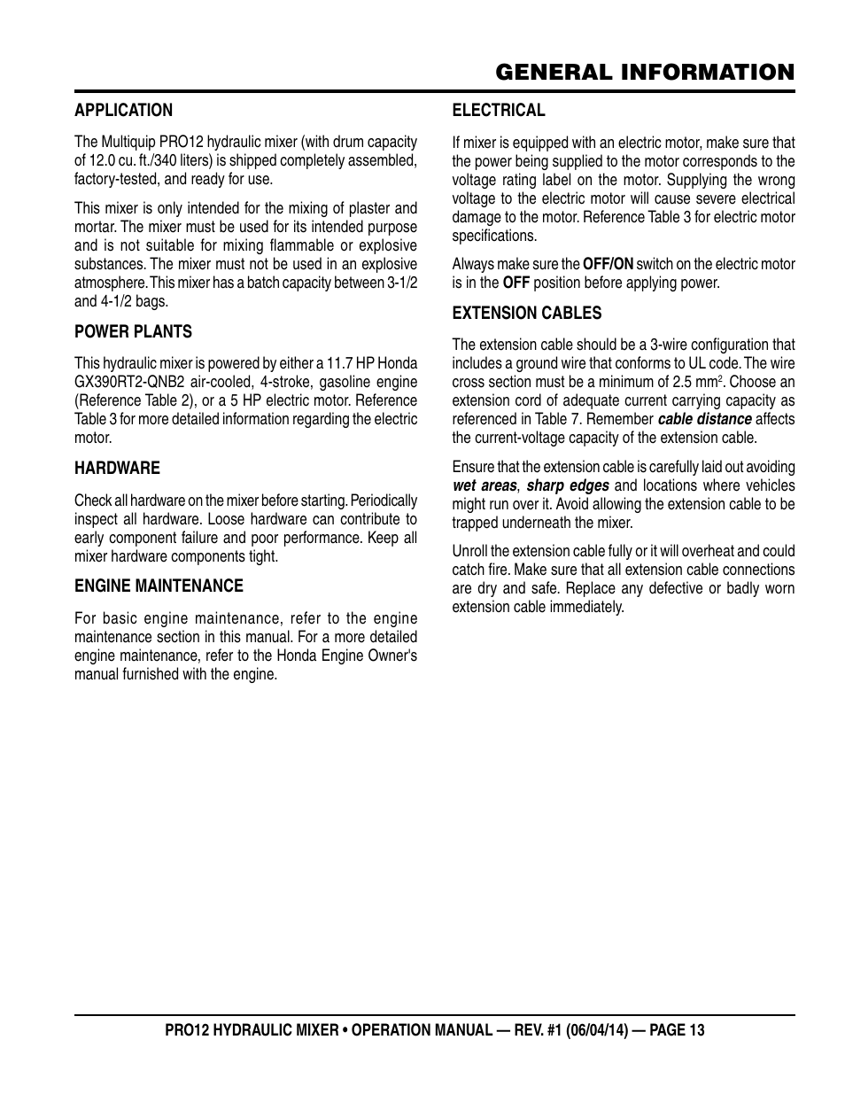 General information | Multiquip PRO12E53 User Manual | Page 13 / 38