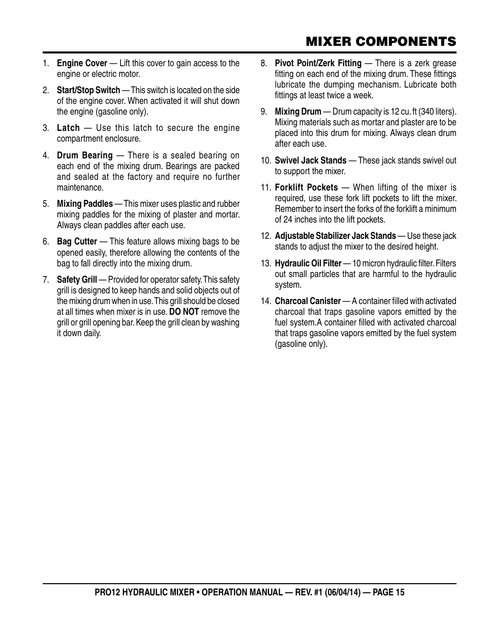 Mixer components | Multiquip PRO12E53 User Manual | Page 15 / 38