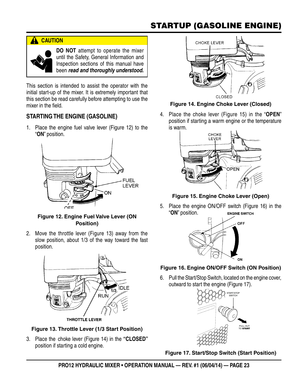 Startup (gasoline engine) | Multiquip PRO12E53 User Manual | Page 23 / 38