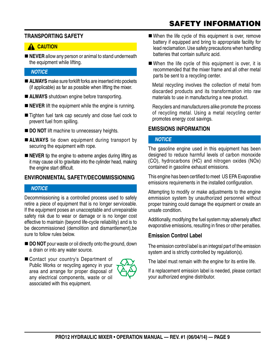 Safety information | Multiquip PRO12E53 User Manual | Page 9 / 38