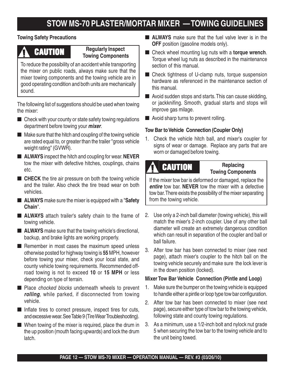 Caution | Multiquip MS70 User Manual | Page 12 / 94