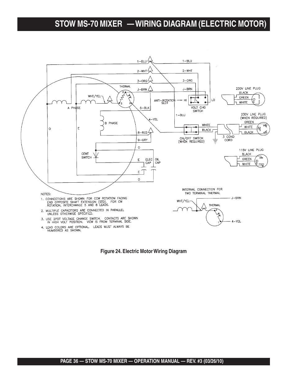 Stow ms-70 mixer — wiring diagram (electric motor) | Multiquip MS70 User Manual | Page 36 / 94