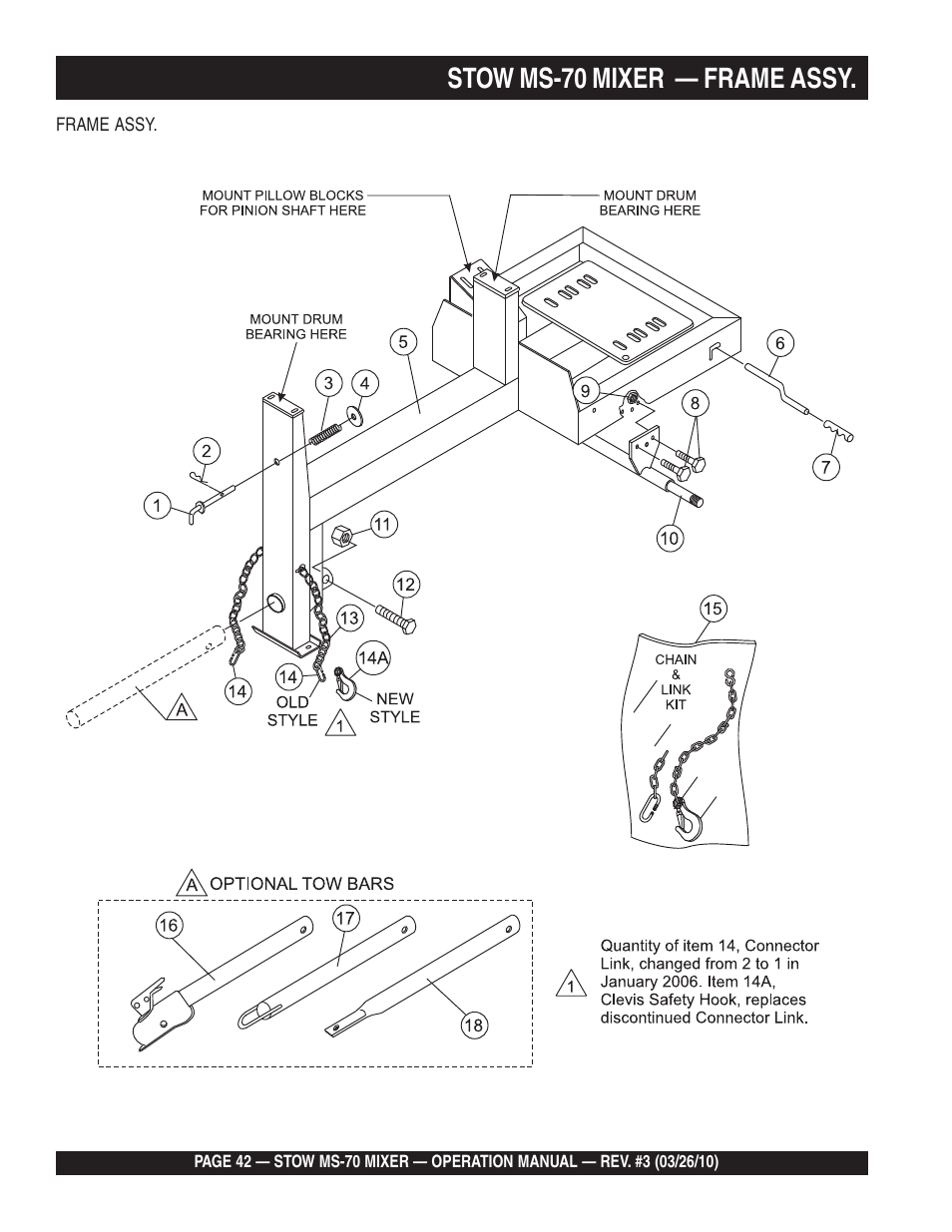 Stow ms-70 mixer — frame assy | Multiquip MS70 User Manual | Page 42 / 94