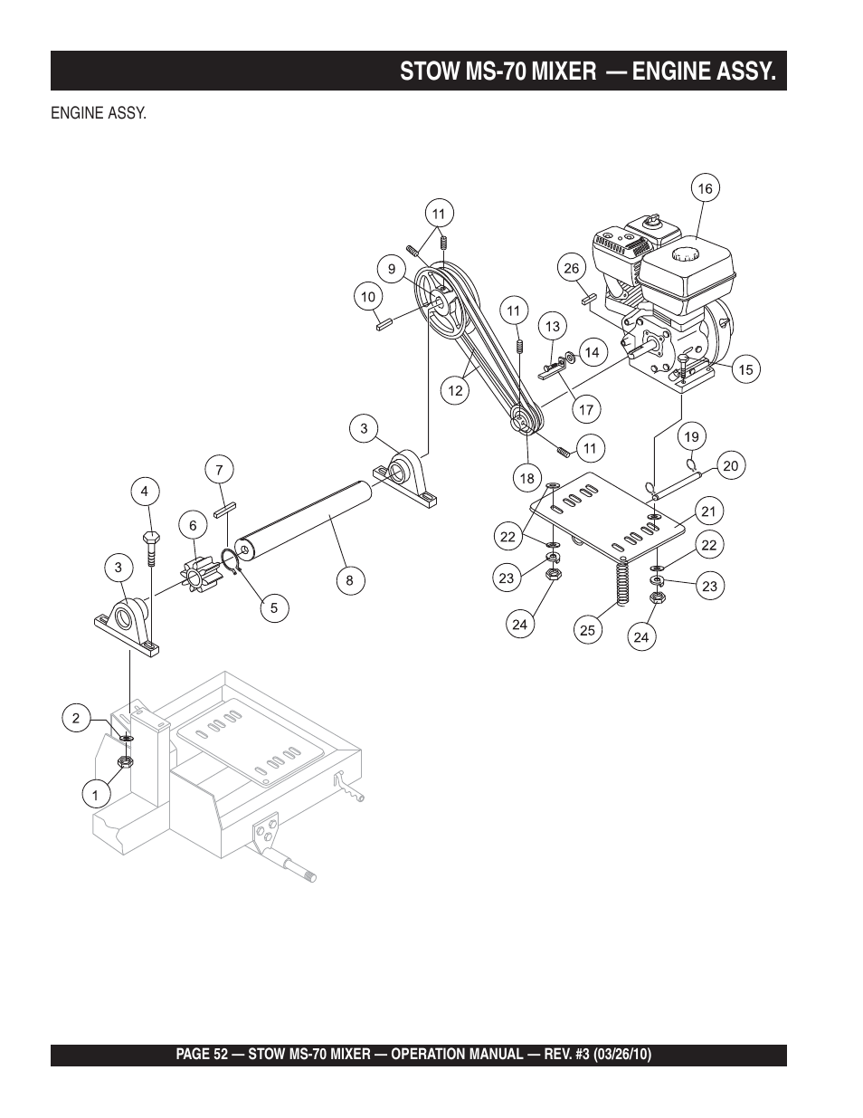 Stow ms-70 mixer — engine assy | Multiquip MS70 User Manual | Page 52 / 94