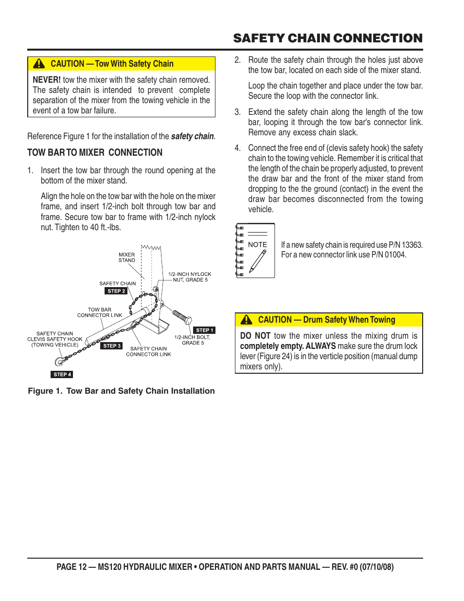 Safety chain connection | Multiquip MS120HD13 User Manual | Page 12 / 92