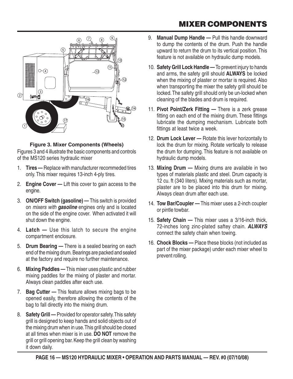 Mixer components | Multiquip MS120HD13 User Manual | Page 16 / 92
