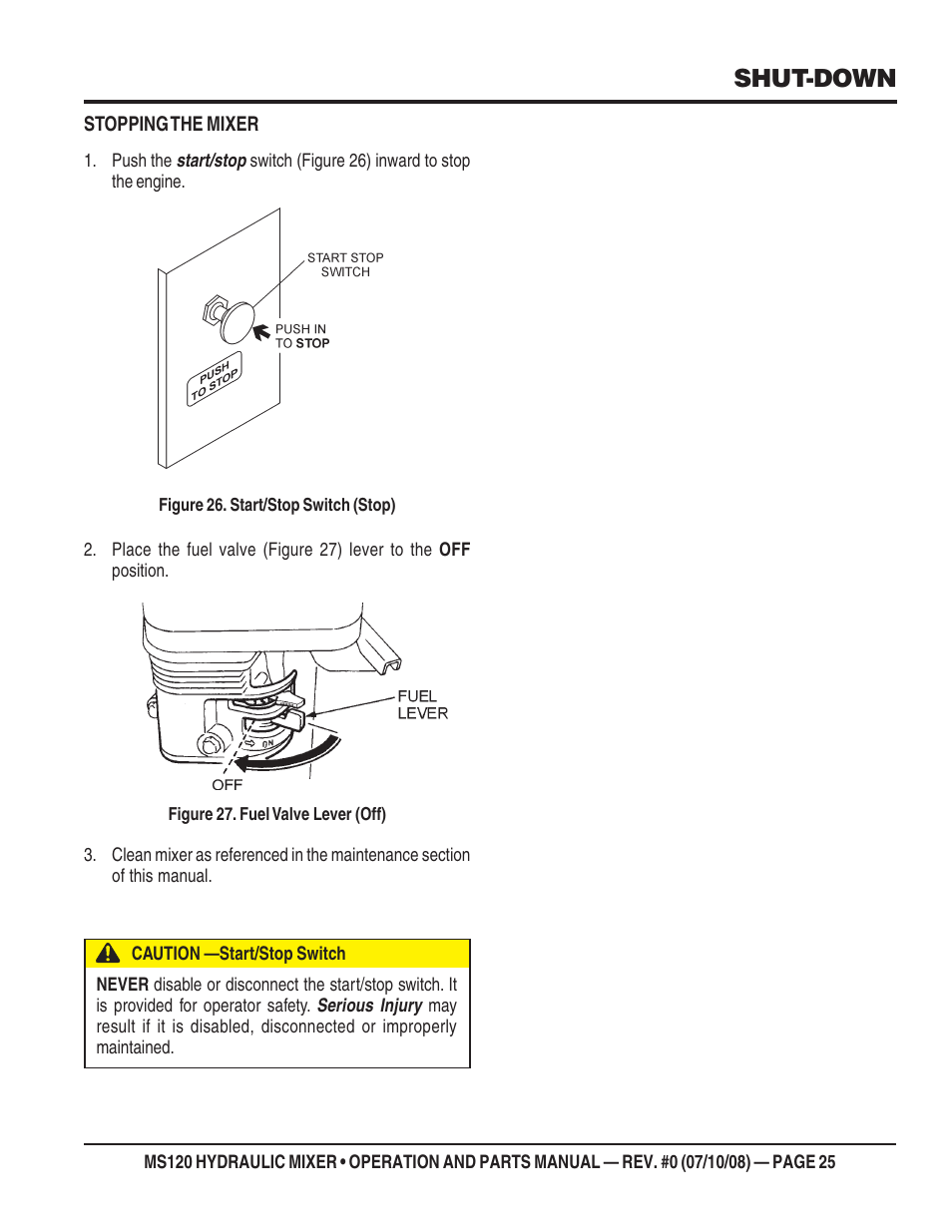 Shut-down | Multiquip MS120HD13 User Manual | Page 25 / 92