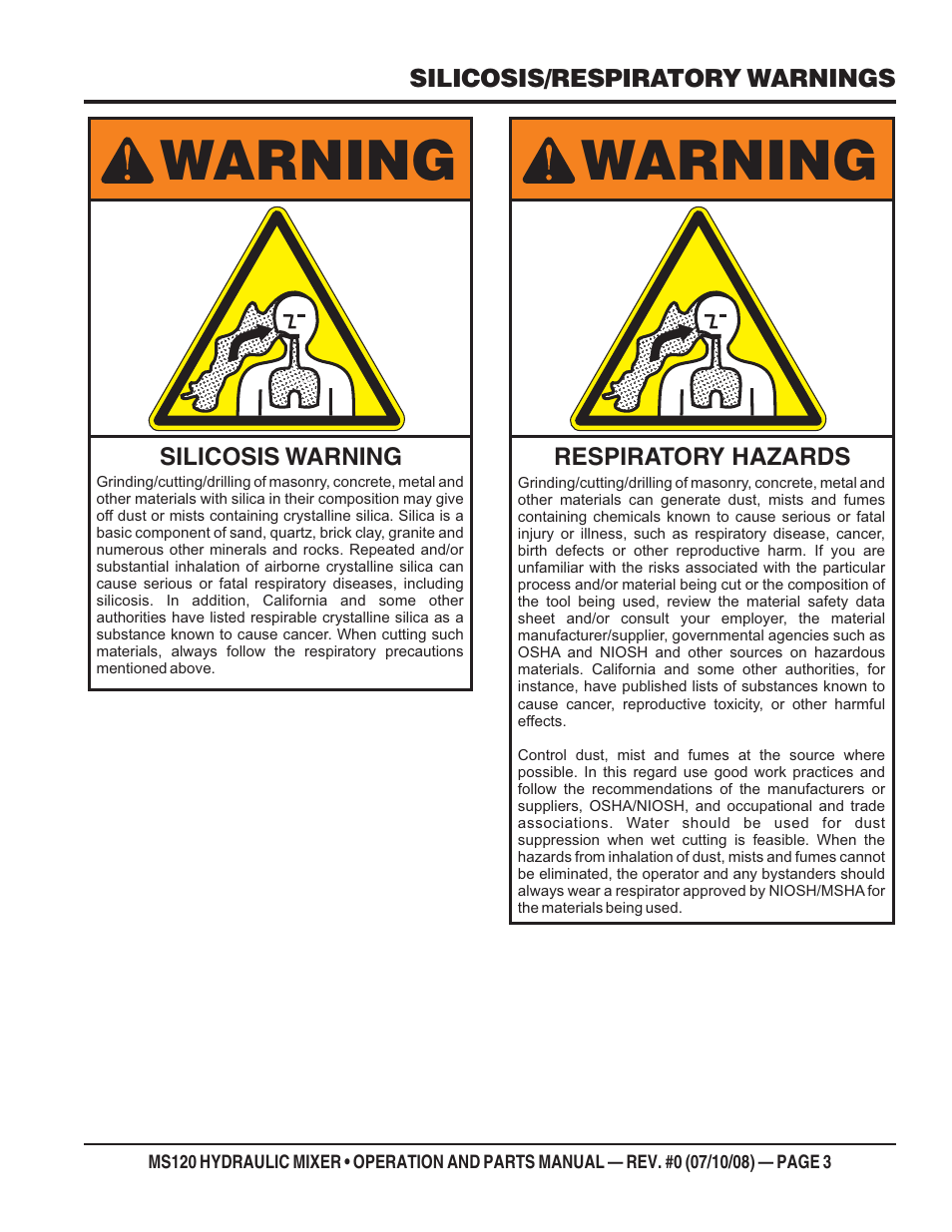 Warning | Multiquip MS120HD13 User Manual | Page 3 / 92