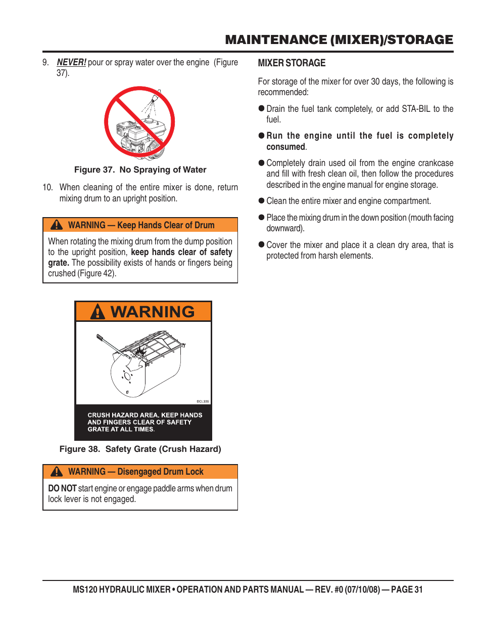 Maintenance (mixer)/storage | Multiquip MS120HD13 User Manual | Page 31 / 92