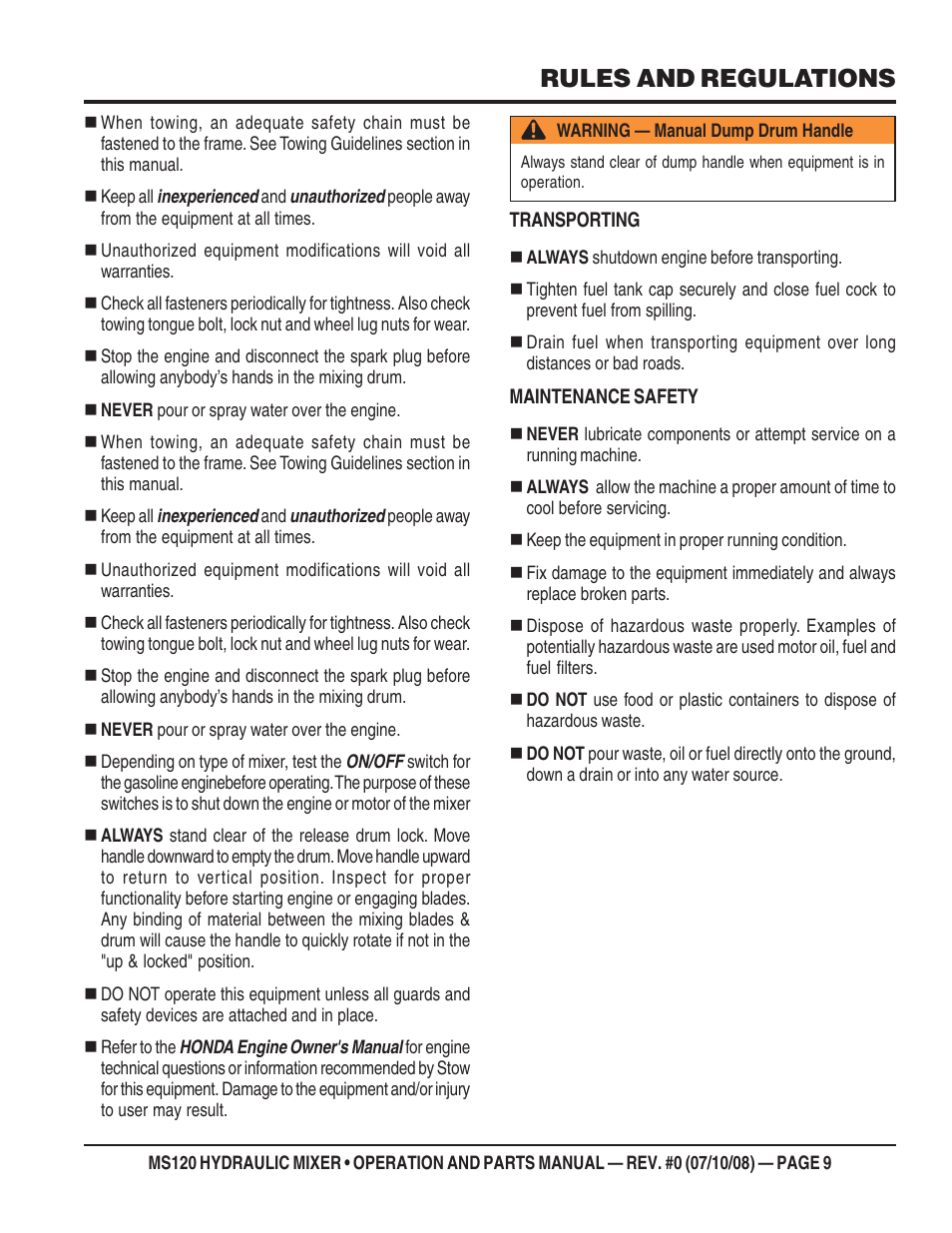 Rules and regulations | Multiquip MS120HD13 User Manual | Page 9 / 92