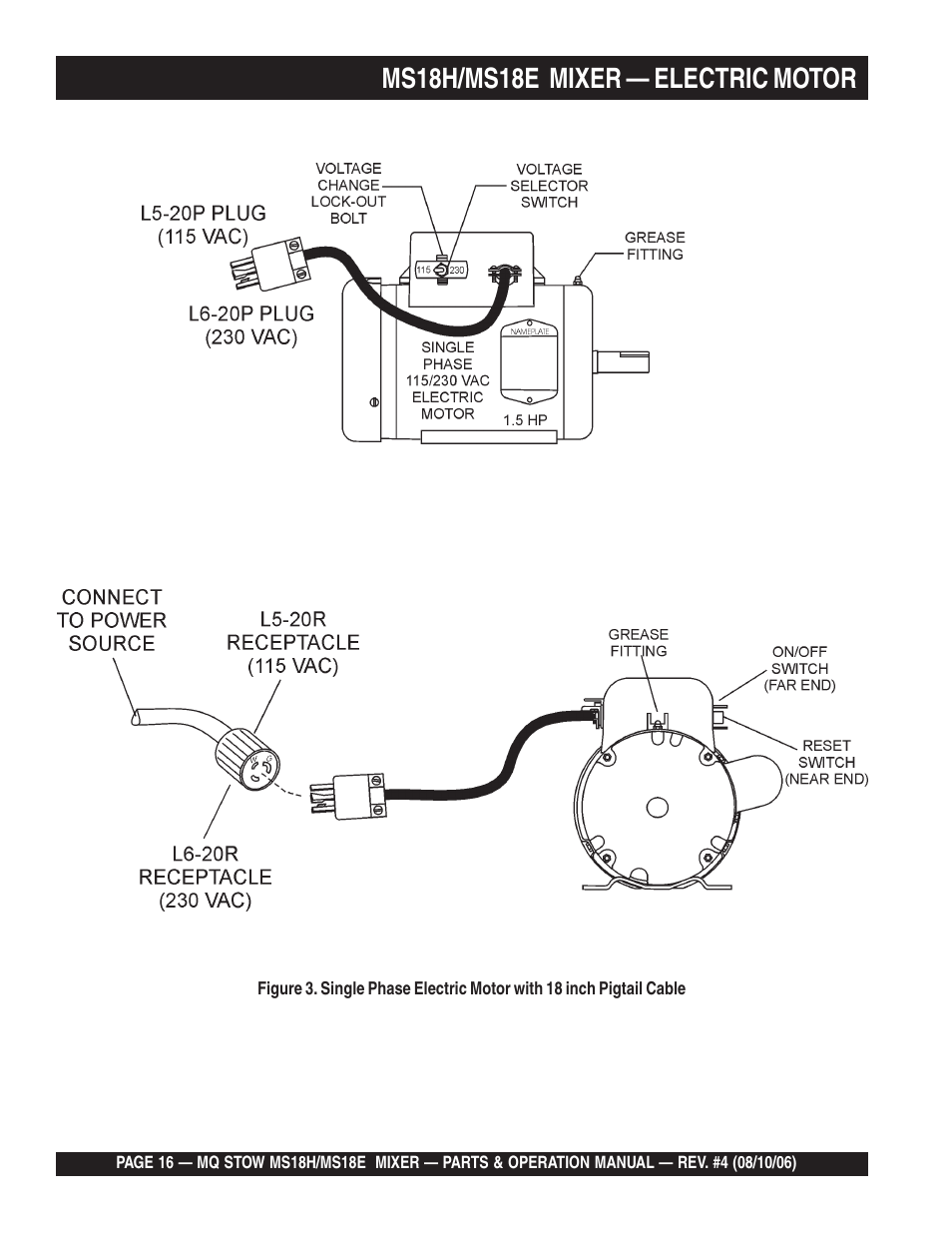 Ms18h/ms18e mixer — electric motor | Multiquip MS18E User Manual | Page 16 / 122