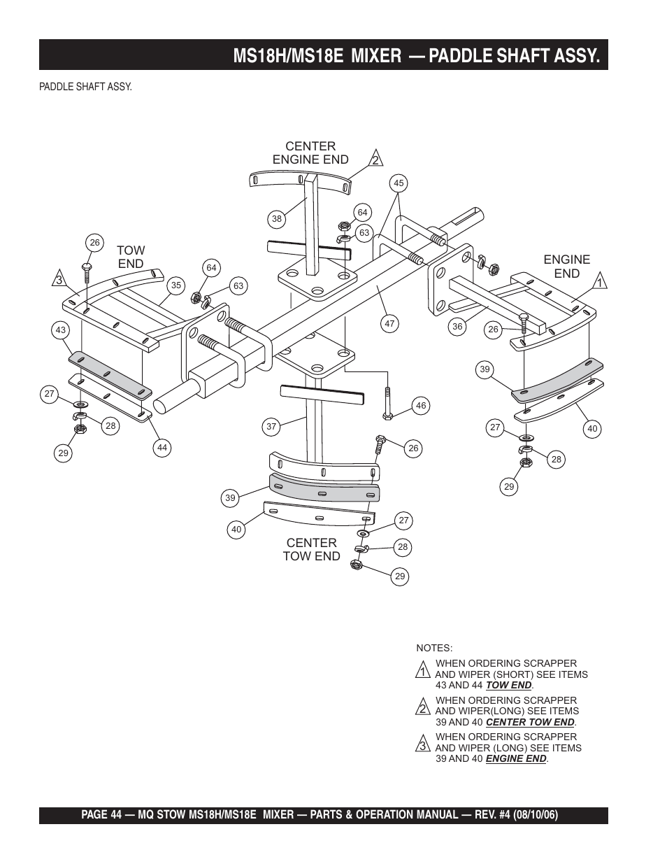 Ms18h/ms18e mixer — paddle shaft assy | Multiquip MS18E User Manual | Page 44 / 122