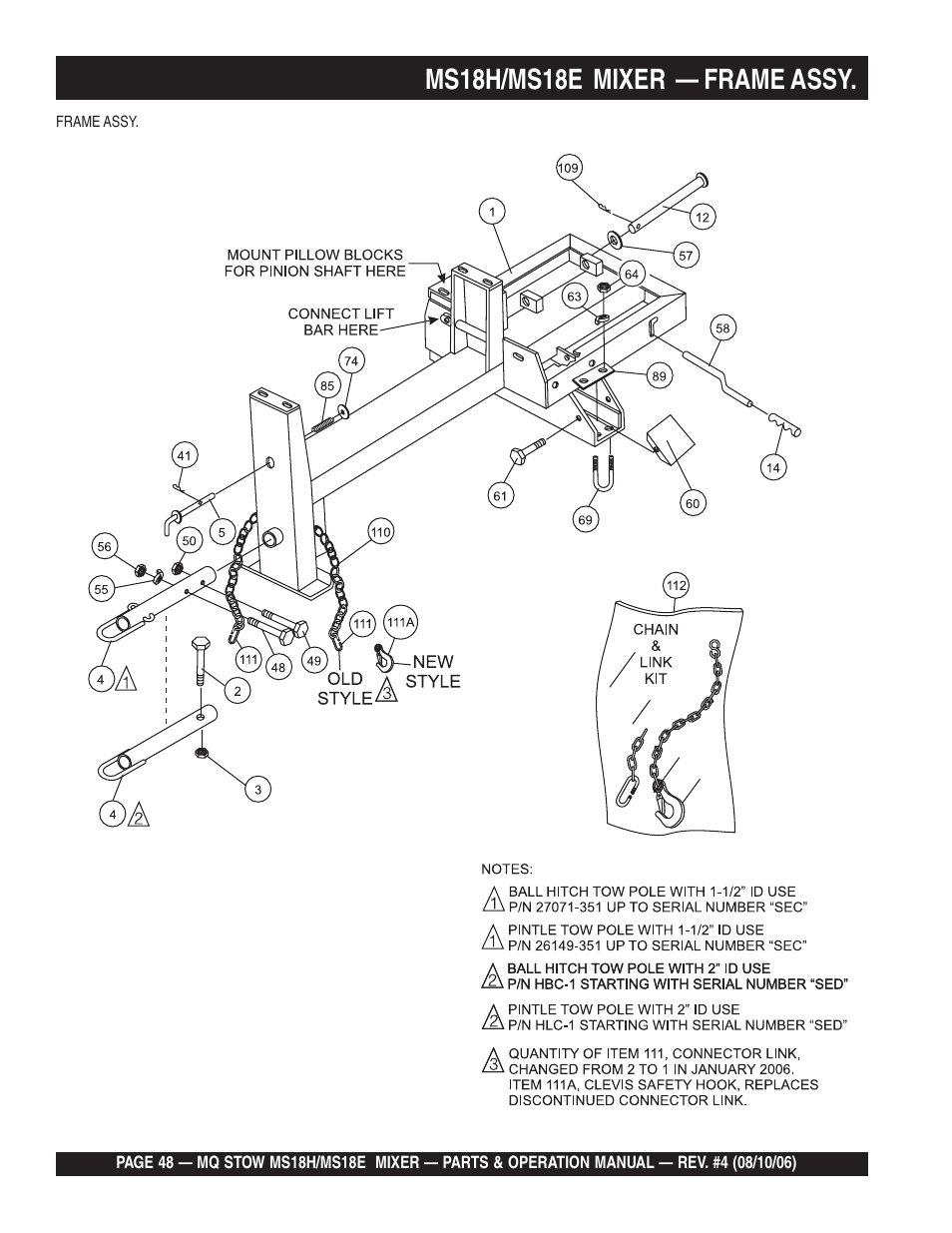 Ms18h/ms18e mixer — frame assy | Multiquip MS18E User Manual | Page 48 / 122