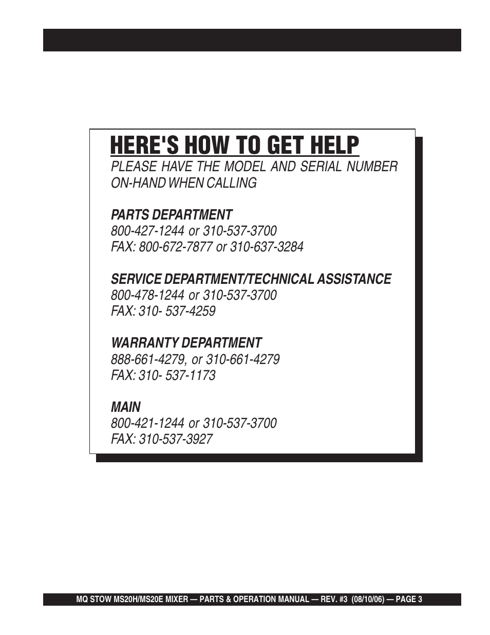 Here's how to get help | Multiquip MS20E User Manual | Page 3 / 88