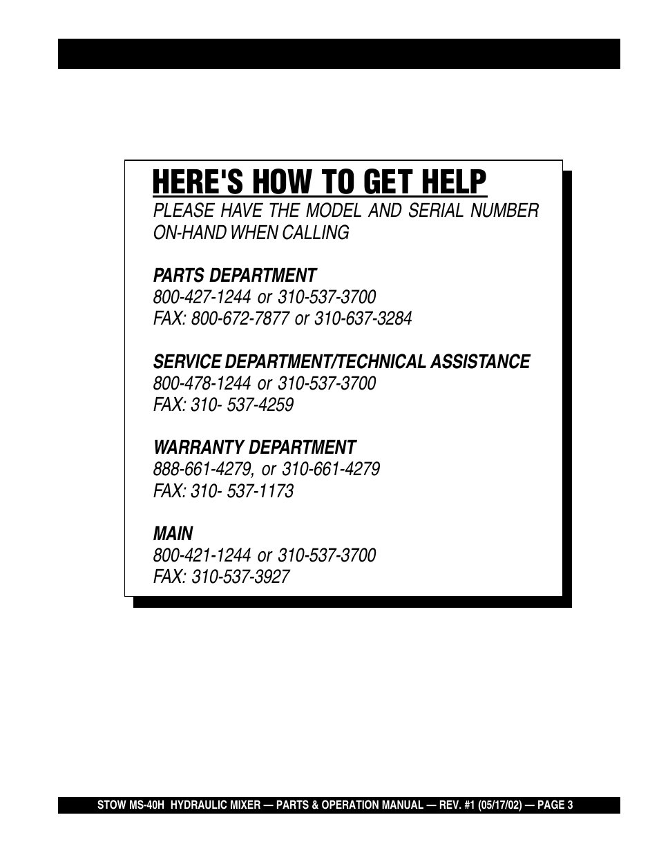 Here's how to get help | Multiquip MS40H User Manual | Page 3 / 48