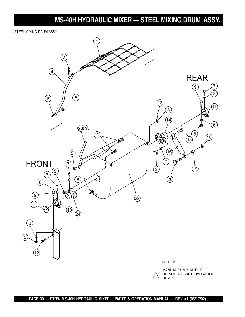 Ms-40h hydraulic mixer — steel mixing drum assy | Multiquip MS40H User Manual | Page 30 / 48