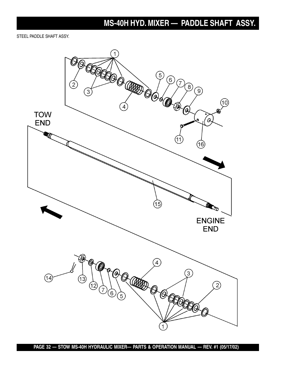 Ms-40h hyd. mixer — paddle shaft assy | Multiquip MS40H User Manual | Page 32 / 48