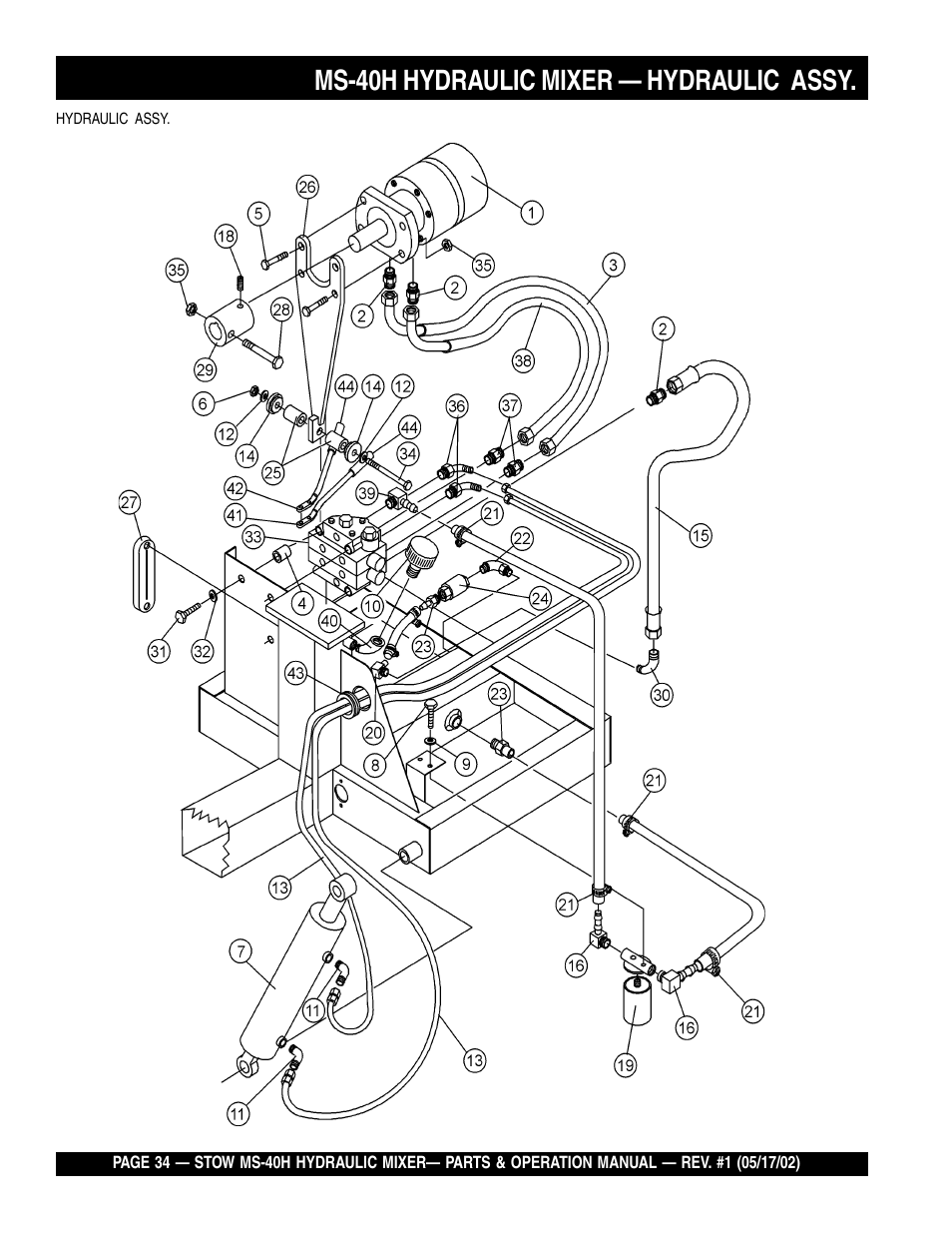 Ms-40h hydraulic mixer — hydraulic assy | Multiquip MS40H User Manual | Page 34 / 48