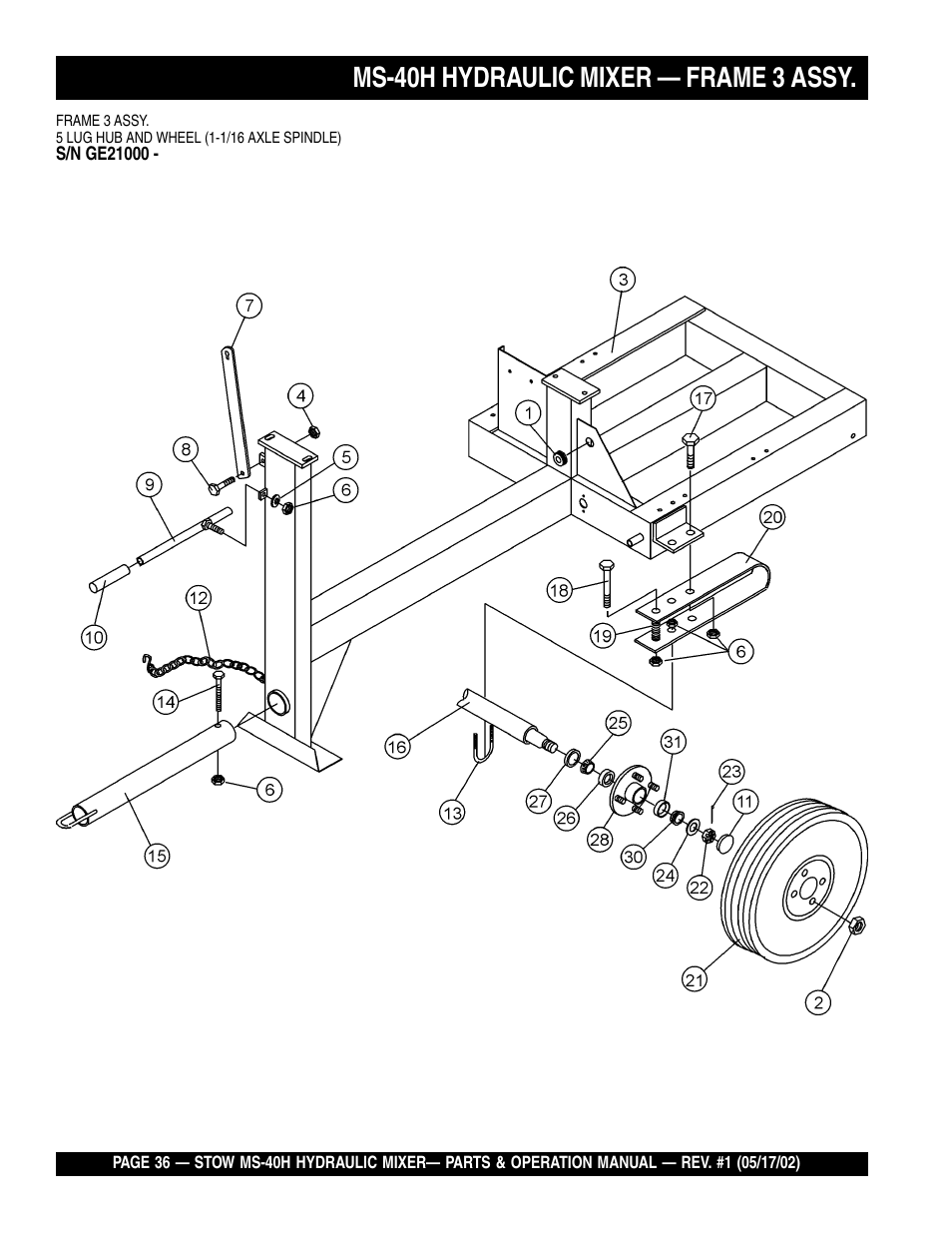 Ms-40h hydraulic mixer — frame 3 assy | Multiquip MS40H User Manual | Page 36 / 48