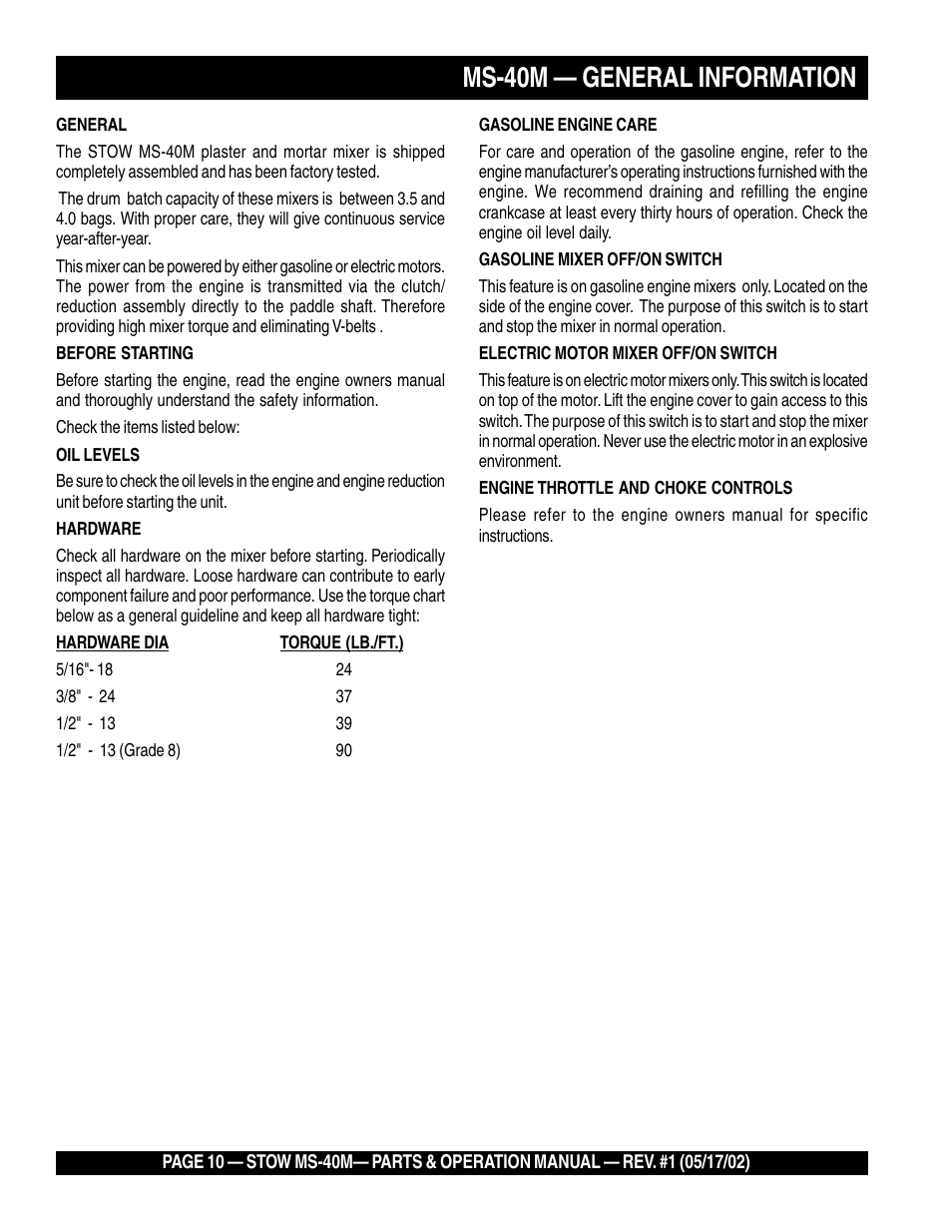 Ms-40m — general information | Multiquip MS40M User Manual | Page 10 / 46